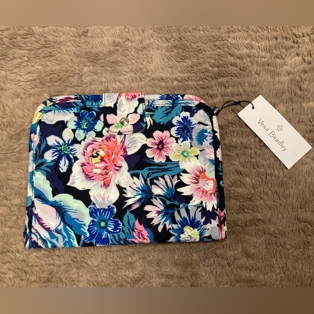 Vera Bradley Blue And Pink Floral ZipIn Brush Case Signature Cotton Garden Grove - Picture 2 of 13